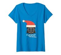 Damen Star Wars Darth Vader Holiday Santa T-Shirt mit V-Ausschnitt, Saphir, M