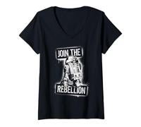 Damen Star Wars Join The Rebellion R2-D2 Spray Paint Template Art T-Shirt mit V-Ausschnitt