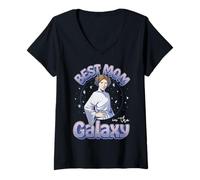 Damen Star Wars Muttertag Best Mom In The Galaxy Princess Leia T-Shirt mit V-Ausschnitt