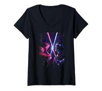 Damen Star Wars: Obi-Wan Kenobi VS Darth Vader Lightsaber Face Off T-Shirt mit V-Ausschnitt