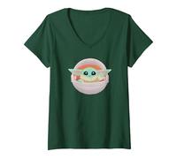 Damen Star Wars: The Mandalorian Baby Yoda Adorable Logo T-Shirt mit V-Ausschnitt, Waldgrün, XXL