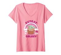 Damen Star Wars The Mandalorian Grogu Cutest in The Galaxy T-Shirt mit V-Ausschnitt
