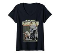 Damen Star Wars The Mandalorian Grogu Legend Continues T-Shirt mit V-Ausschnitt