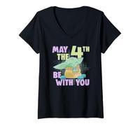 Damen Star Wars The Mandalorian May The 4th Be With You Grogu T-Shirt mit V-Ausschnitt