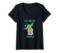 Damen Star Wars Yoda Best Mama Yoda Chibi Portrait Mother’s Day T-Shirt mit V-Ausschnitt