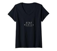 Damen Stay Manila, Pilipinas - Philippinen Koordinaten Souvenir T-Shirt mit V-Ausschnitt