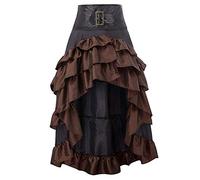 Damen Steampunk Gothic Schwarz Spitze Rock Lang Röcke