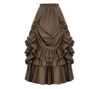 Damen Steampunk Maxirock Mittelalter Kleidung Sommer a Linie Faltenrock Rock Mit Rüschen High-Low Saum Halloween Sommerrock Viktorianisches Kleid Vintage Ballkleid