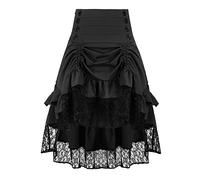 Damen Steampunk Retro Gothic Plissee asymmetrisch Hi-Low Spitze Party Spitzenrock, Yt2339-bk, Groß