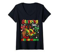 Damen Stepping into Black History Month High Heels Mädchen Damen T-Shirt mit V-Ausschnitt