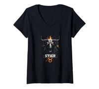 Damen Sternzeichen Stier, Feuerstier, Horoskop T-Shirt mit V-Ausschnitt