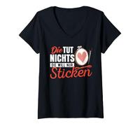 Damen Sticken Handarbeit Sticken Humor DIY Basteln T-Shirt mit V-Ausschnitt