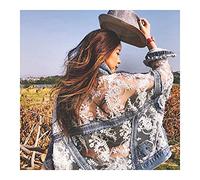 Damen Stickerei Jeansjacke - Sexy Spitze Patchwork Fashion Revers Jeans Outwear, Ausgefranste Quaste Streetwear Langarm Damen Herbst Cowboy Tops Mantel Für Damen Plus Größe S - 3XL,Blau,XL