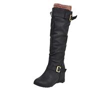 Damen Stiefel Elegant Keilabsatz Stiefeletten Klassisch Wildleder Halbstiefel Wadenhöhe Übergangsstiefel Runde Zehe Westernstiefel Flach rutschfest Boots Zipper Kurzstiefel Damenstiefel Elegant
