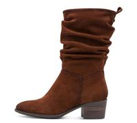 Stiefel TAMARIS, Damen, Gr. 38, braun, Veloursleder, unifarben, Schuhe Stiefel, Blockabsatz, Kurzstiefel mit Falten am slouchy Schaft (42523607-38) braun