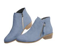 Damen-Stiefel, quadratischer Absatz, Nubukleder, Chelsea, kurz, Vintage, spitzer Zehenbereich, Reißverschluss, leicht, modisch, Stiefel, blau, 39 EU