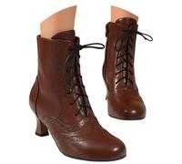 Damen Stiefel Vintage Viktorianische Stiefel, Schnürung, Blockabsatz | für Gothic & Mittelalter, Vintage-Schnürstiefel mit mittelhohem Absatz, Winter-Stiefeletten