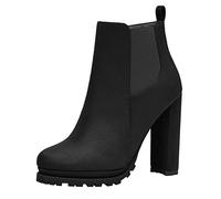 Damen Stiefelette Klassischer Damenstiefel Spitze Zehenpartie Klobiger Absatz Hoher Reißverschluss In Plateausohle Regenstiefeletten Damen Stiefel Damen Schwarz Schwarze Boots Damen