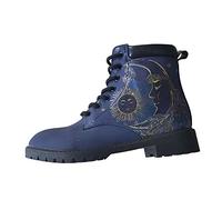 Damen Stiefelette mit spitzem Zehenbereich modisch für Herbst und Winter Damen Stiefeletten niedriger Absatz rutschfeste Sohle Stern und Mondmuster Kurze Stiefel Schnürung runde Spitze