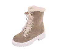 Damen Stiefelette Modisch Einfarbig Wildleder Schnürung Runder Kopf Plüsch Warm Dicke Sohle Kurze Stiefel Winterstiefel Damen Boots Damen Schwarz Cowboy Stiefel Damen Knöchelschuhe Damen