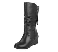 Damen Stiefeletten Chelsea Boots mit Blockabsatz Profilsohle Stiefel Frauen Mode Reine Farbe Runde Zehen Slip-Up Stiefel Keilabsätze Vintage (41,1Schwarz)