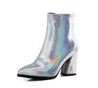 Damen Stiefeletten Europäischer und amerikanischer Außenhandel Übergröße Herbst und Winter Damenstiefel Leder Seitlicher Reißverschluss Spitze Dicke kurze Stiefel mit hohen Absätzen (Multicolour, 40)