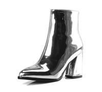 Damen Stiefeletten Europäischer und amerikanischer Außenhandel Übergröße Herbst und Winter Damenstiefel Leder Seitlicher Reißverschluss Spitze Dicke kurze Stiefel mit hohen Absätzen (Silver, 42)