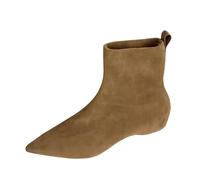 Damen-Stiefeletten flach spitz kurze Stiefeletten aus Wildleder-Kunstleder elastisch Retro Stiefeletten Herbst Winter britischer Stil elegante Stiefeletten bequem, braun, 40 EU