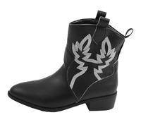 Damen Stiefeletten, Kurze Stiefel, Cowboystiefel, Weite Passform, Wanderstiefel, zum Hineinschlüpfen, Westernstiefel mit mittlerer Wade, Spitze Zehenpartie,Schwarz,38