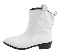 Damen Stiefeletten, Kurze Stiefel, Cowboystiefel, Weite Passform, Wanderstiefel, zum Hineinschlüpfen, Westernstiefel mit mittlerer Wade, Spitze Zehenpartie,Weiß,42