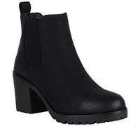 Damen Stiefeletten Leicht Gefütterte Chelsea Boots Blockabsatz 148715 Schwarz 39 Flandell