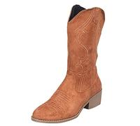 Damen Stiefeletten Mit Kubanischem Absatz FüR Damen Bequem Mit Gravur Und ReißVerschluss Lederstiefel Mit Runder Spitze Und Eckigem Absatz Mittellange Stiefel Cowboystiefel Winterreitstiefel Damen