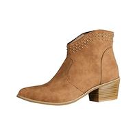 Damen Stiefeletten Mit Spitzem Zehenbereich Damen Britisches Einfarbiges Leder Spitzer Seitlicher Reißverschluss Dicker Absatz Modische Kurze Stiefel Damenstiefel Biker Boots