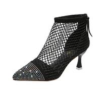 Damen Stiefeletten Modisch Atmungsaktiv Mesh Reißverschluss Hinten Kurze Stiefel Strass Spitz Hoher Absatz Coole Stiefel Western Stiefeletten Damen Stiefeletten Mit Absatz