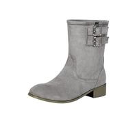 Damen-Stiefeletten, niedriger Absatz, kurze Stiefel, Retro, breite Wadenweite Wade aus Wildleder, rutschfeste Schnalle, Herbst, Winter, elegant, Damenschuhe, grau, 48 EU