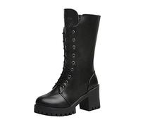 Damen Stiefeletten Worker Boots Übergrößen Stiefel Frauen Leder rutschfeste Slip-On-Schuhe mit runden Zehen und niedrigen Absätzen Western (39,Schwarz)