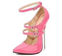 Damen-Stilettos aus Lackleder, 16 cm, High Heels, spitzer Zehenbereich, Knöchelriemen-Pumps, Stilettos mit Metallabsatz, Büro-Abendkleid-Schuhe,Rosa,43