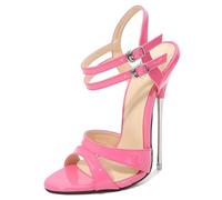 Damen-Stilettos aus Lackleder, 16 cm, High Heels, spitzer Zehenbereich, Knöchelriemen-Pumps, Stilettos mit Metallabsatz, Büro-Abendkleid-Schuhe,Rosa,42