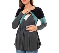 Damen Stillshirt Oberteile Pullover Damen Umstandsmode Kurz vor den Ärmeln stillen Blusenoberteile Frauen gestreiftes Hemd Mutterschaftsbluse Schwarz 46 Schwangerer Mütter Kleidung Umstandsmode kf253