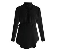 Damen Stillshirt Umstandsmode Sommer Hemd Langarm Schwangere Top Rundhalsausschnitt Umstandsbluse Umstandstop Langarmshirt Schwangerschafts Top Oberteil Stilltop Umstands Hemd (Black, L)