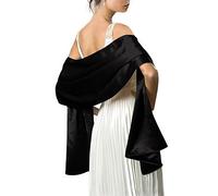 Damen Stola aus Satin Schal aus Satin - Wickeltuch Pashmina 240 cm x 75 cm für Abend Zeremonien Party Hochzeit, Schwarz