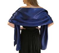 Damen Stola aus Satin, Schal aus Satin, Wickeltuch, Pashmina, 240 cm x 75 cm, für Abendveranstaltungen, Feiern, Hochzeiten, Dunkelblau
