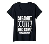Damen Straight Outta Police Academy Graduate Class 2026 Graduation T-Shirt mit V-Ausschnitt