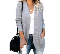 Damen Strandkimono Langarm aus Spitze - Leichter Bikini Cover Up V Ausschnitt für Urlaub & Party - Offene Strickjacke S-XXXL(Light Gray L)