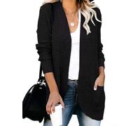 Damen Strandkimono Langarm aus Spitze - Leichter Bikini Cover Up V Ausschnitt für Urlaub & Party - Offene Strickjacke S-XXXL(Black XXXL)