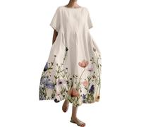Damen Strandkleid Sommerkleid Mit Taschen Einfarbig/Blumen Sommerkleid Damen Große Größen Kleid Sommer Damen Lang Knielang A-Linie Sommerkleid Damen Strandkleid Sommerkleid Midi