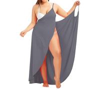 Damen-Strandkleid, Spaghettiträger, Sarongs, rückenfrei, Wickelkleid, Midi-Kleider., Dunkelgrau, XL