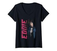 Damen Stranger Things Eddie Neo Homage Offiziell lizenziert T-Shirt mit V-Ausschnitt