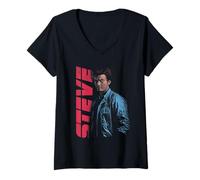 Damen Stranger Things Steve Neo Homage Offiziell lizenziert T-Shirt mit V-Ausschnitt