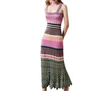 Damen Straps-Rock, Multi-Patchwork, plissiert, Empire-Taille, figurbetonte Passform, dehnbar, gestricktes Midikleid, Pnnrk, Medium